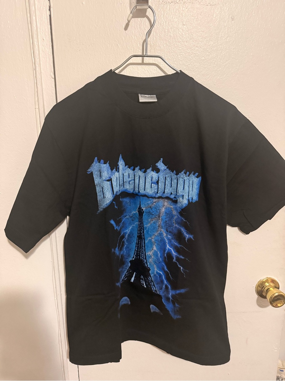 Balenciaga Black T-Shirt with Blue Graphic Eiffel Tower